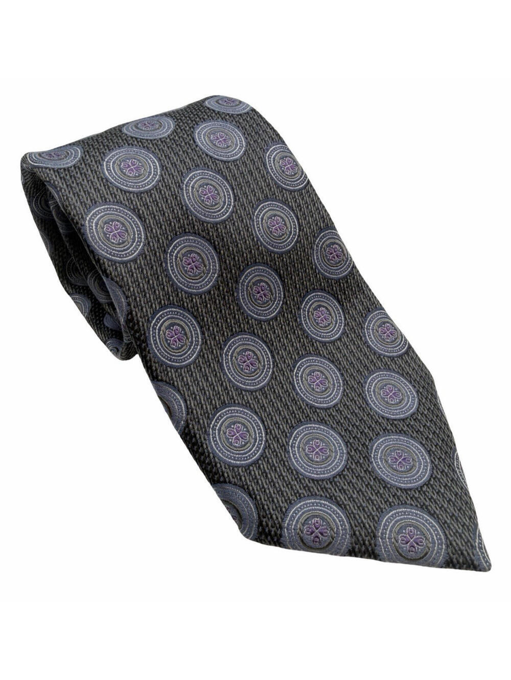 Ermenegildo Zegna Silk Neck Tie Dotted Geometric Grey Purple Blue 3.1" W | 61.5